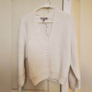 NWT - Women's ASOS Chunky Knit V-Neck Mini Sweater Size 6 - Ivory NEW